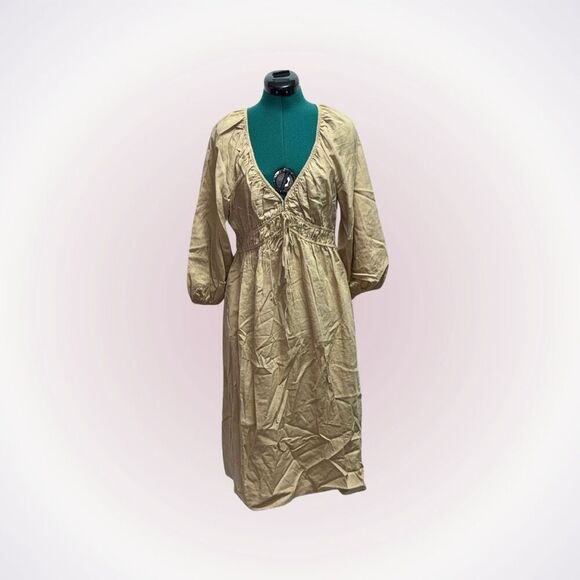 Universal Thread tan neutral peasant top long sleeve maxi dress | Sz M - Picture 1 of 7